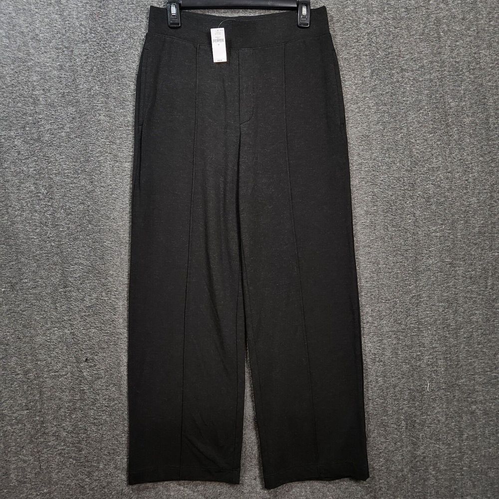 NWT Banana Republic Womens Sz M Terry Slim Wide Leg Pants Black Heather Pull On